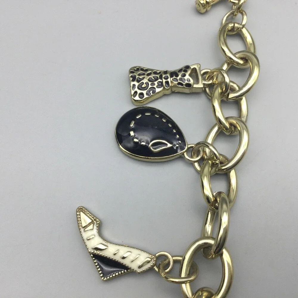 Gold Tone Charm Bracelet Womens Watch 8